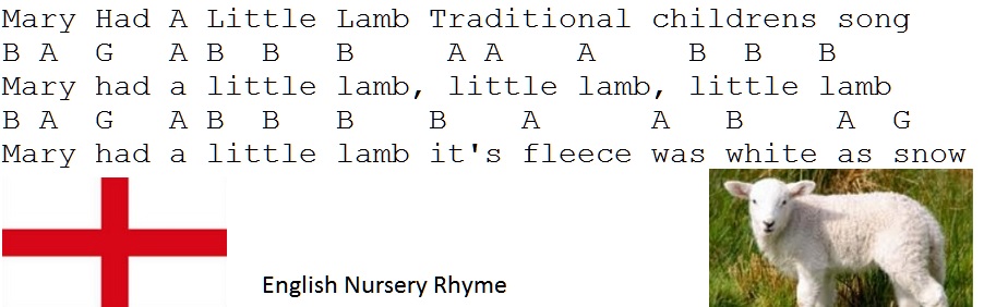 Mary Had A Little Lamb letter notes for kids to learn this song