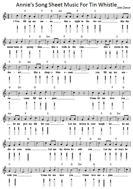Annies song tin whistle sheet music