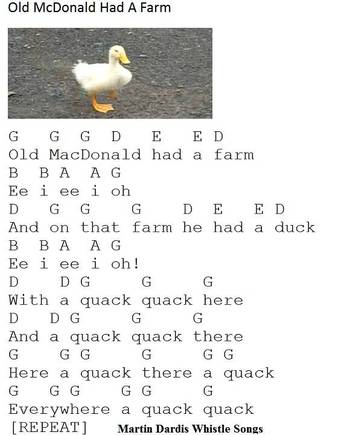 Old MacDonald Had A Farm Sheet Music And Whistle Notes - Irish folk songs