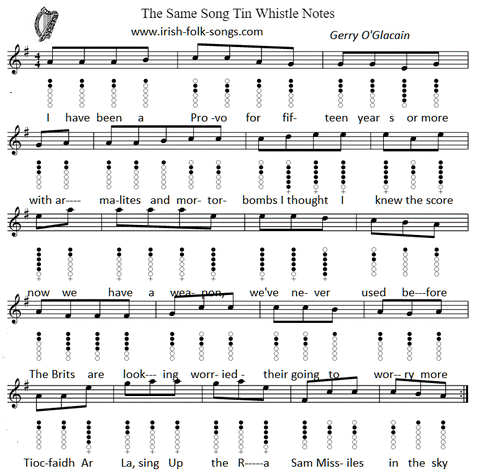 The Sam song sheet music and tin whistle notes