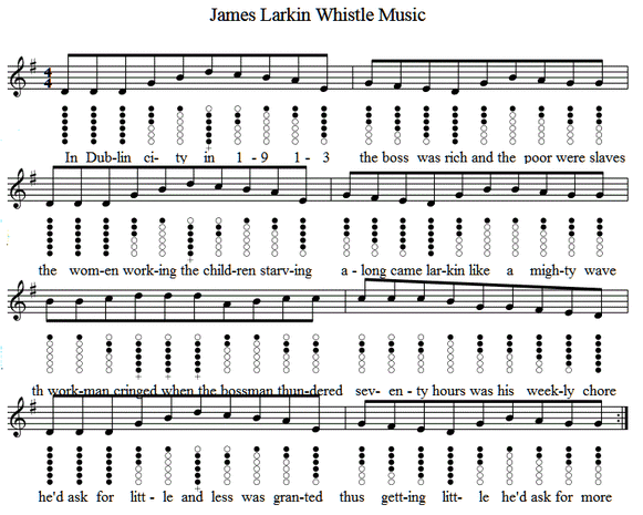 James Larkin sheet music and tin whistle notes
