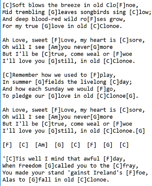 Old clonoe lyrics and chords in the key of C Major