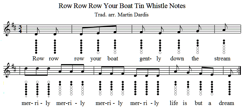 Row Row Row Your Boat piano and  Tin Whistle Sheet Music