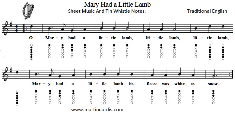 Mary Had A Little Lamb Tin Whistle Sheet Music