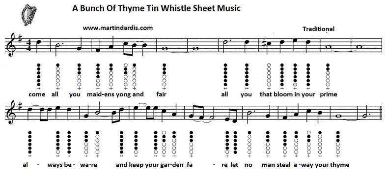 A bunch of thyme tin whistle sheet music