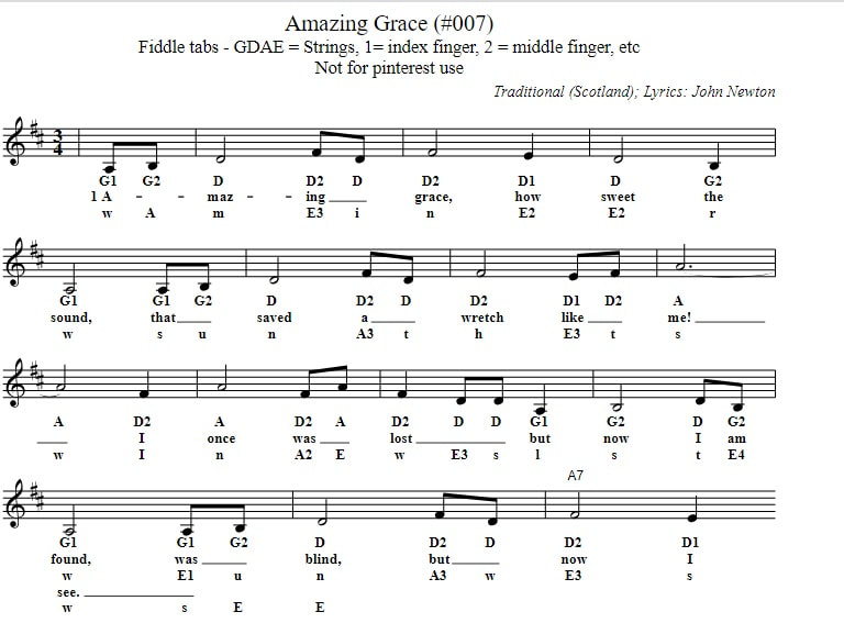 Amazing grace violin sheet music for beginners