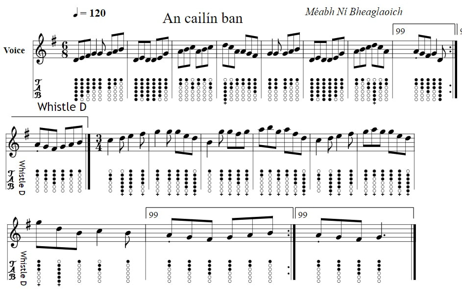 An Cailín Bán Tin Whistle Notes Sheet Music
