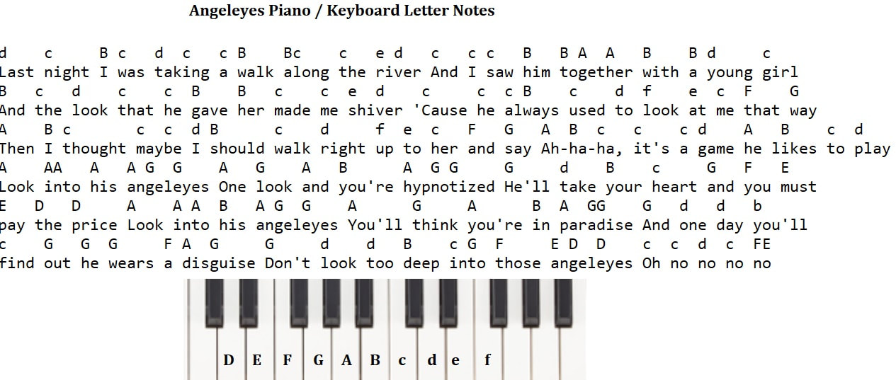 Angeleyes piano keyboard letter notes