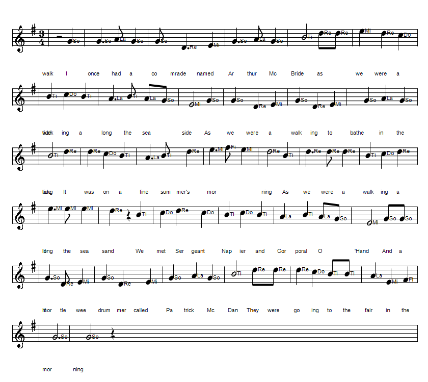 Arthur McBride folk song sheet music notes in Do re mi format