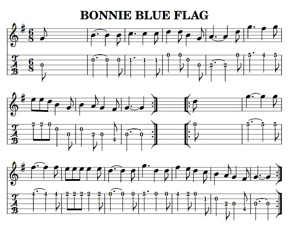 The bonnie blue flag fingerstyle 5 string banjo tab