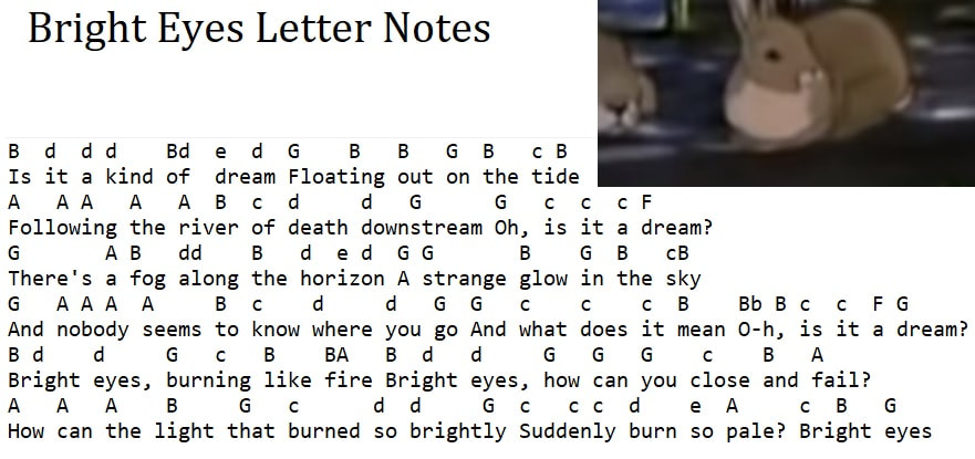 Bright Eyes tin whistle letter notes
