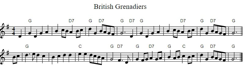 The British Grenadiers sheet music in G Major