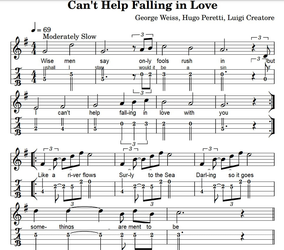 Cant Help Falling In Love With You Violin Sheet Music Tab