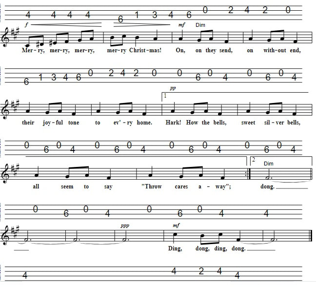 Carol Of The Bells mandolin sheet music tab page two