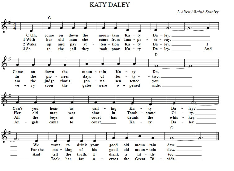 Come down from the mountain KATY dALEY sHEET mUSIC
