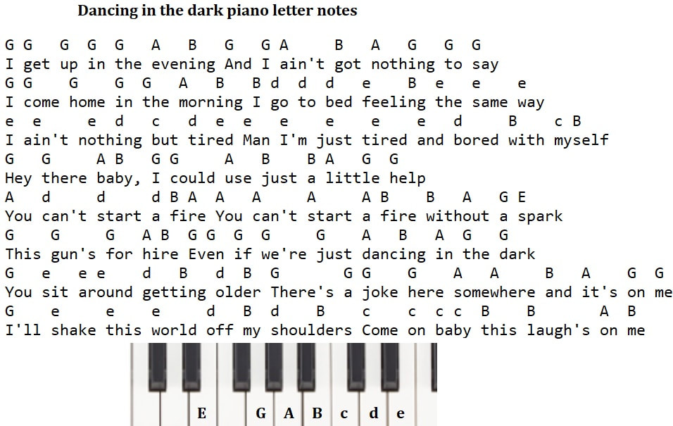 Dancing in the dark piano keyboard letter notes