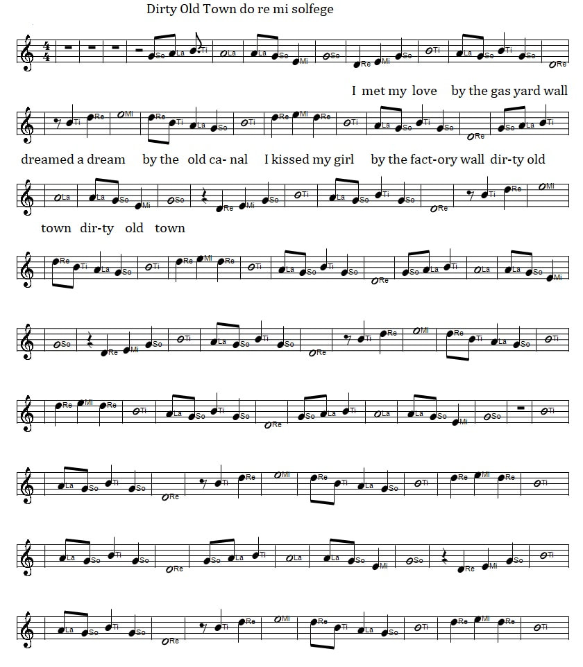 Dirty old town do re mi solfege sheet music notes