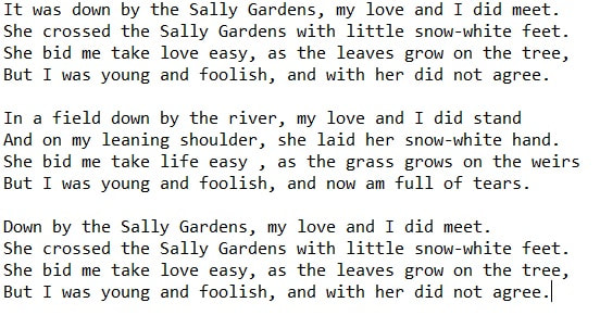 Down by the Sally Gardens Lyrics