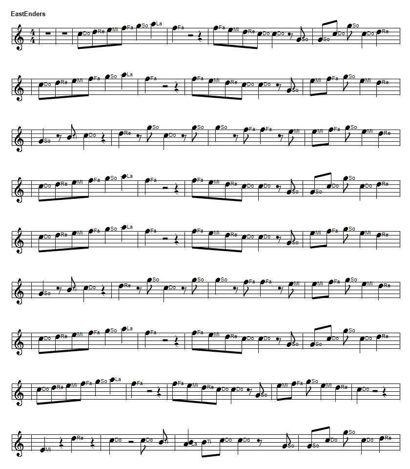Eastenders sheet music notes
