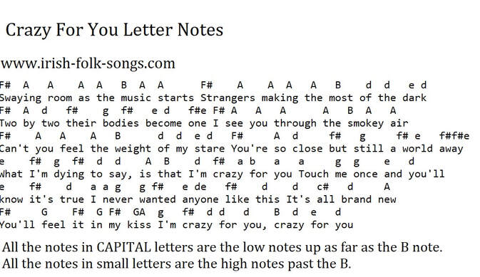 Crazy for you letter notes by Madonna