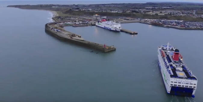 Stena ferry boat arriving at Rosslare Harbour showing the sea and coastline