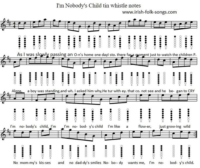 Nobodys child tin whistle sheet music