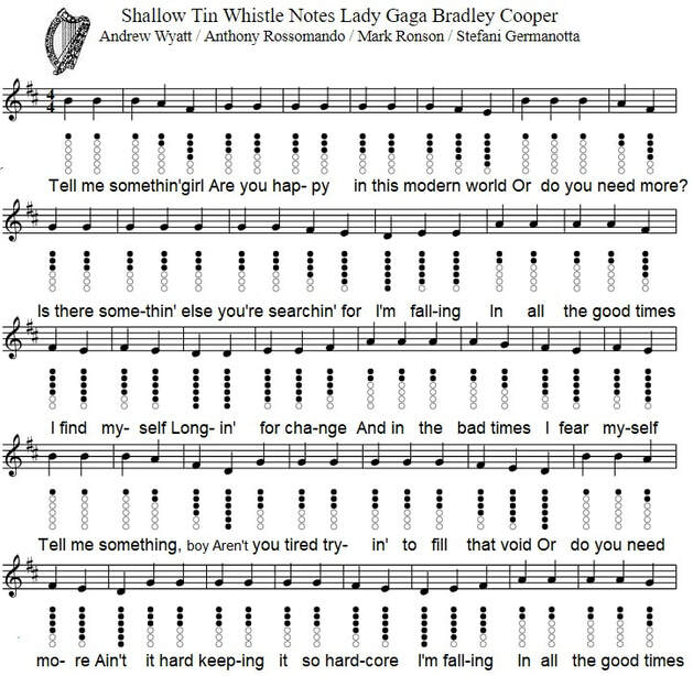 Shallow tin whistle tab / notes by Lady Gaga and Bradley Cooper