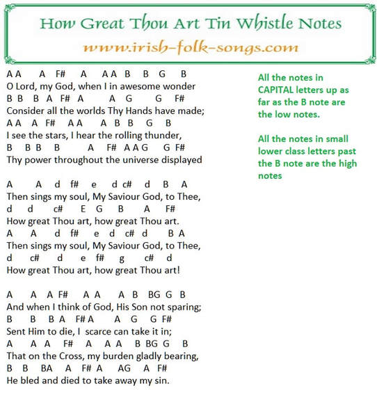How great thou art tin whistle letter notes