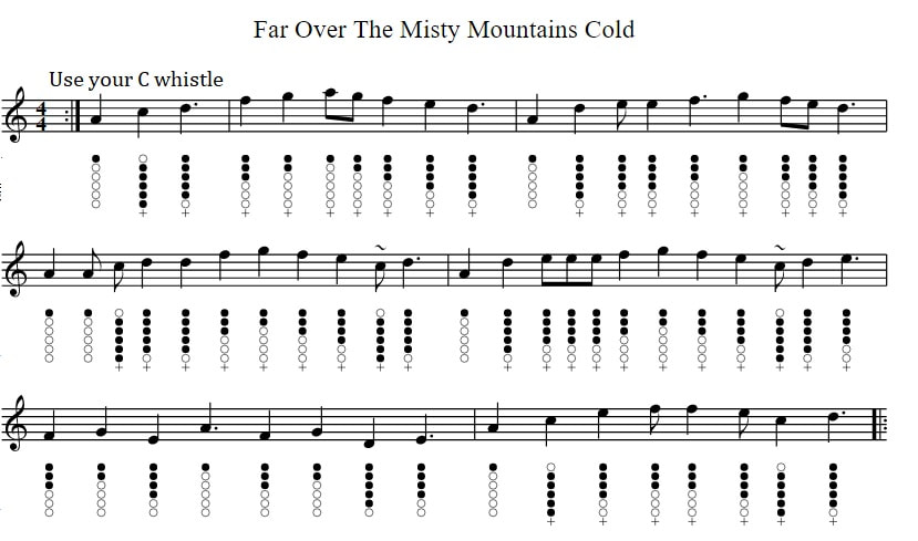 Far over the misty mountain cold tin whistle notes for you C Tuned Whistle