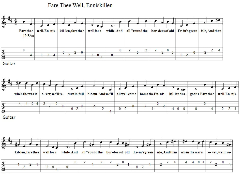 Fare thee well Enniskillen guitar tab