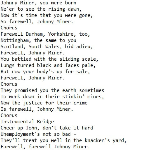 Farewell Johnny Miner lyrics