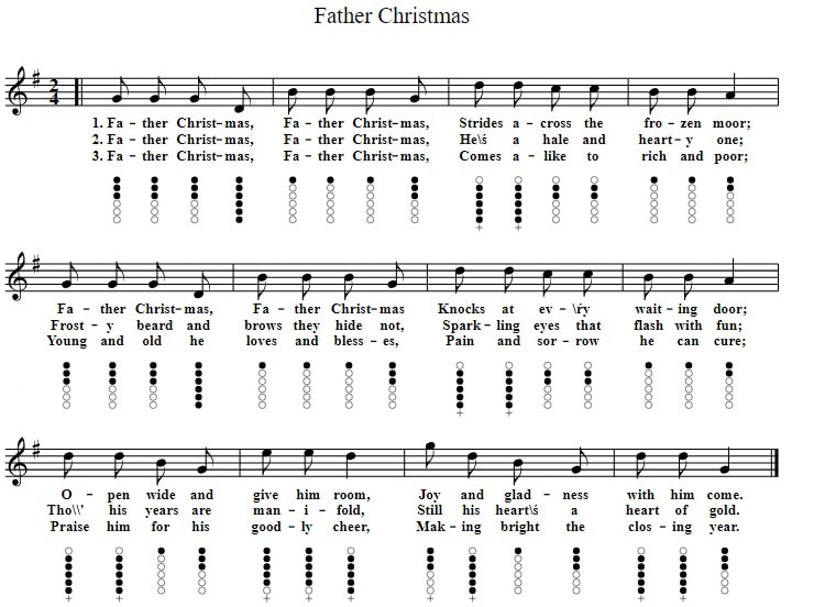 Father Christmas sheet music and tin whistle notes