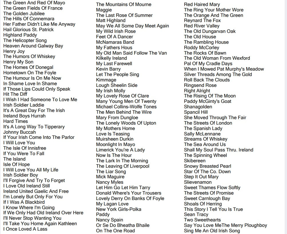 Folk song list of songs for guitar