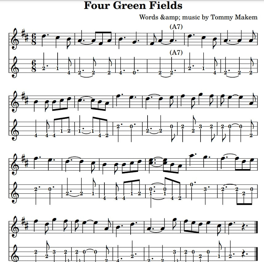 Four green fields ukulele tab