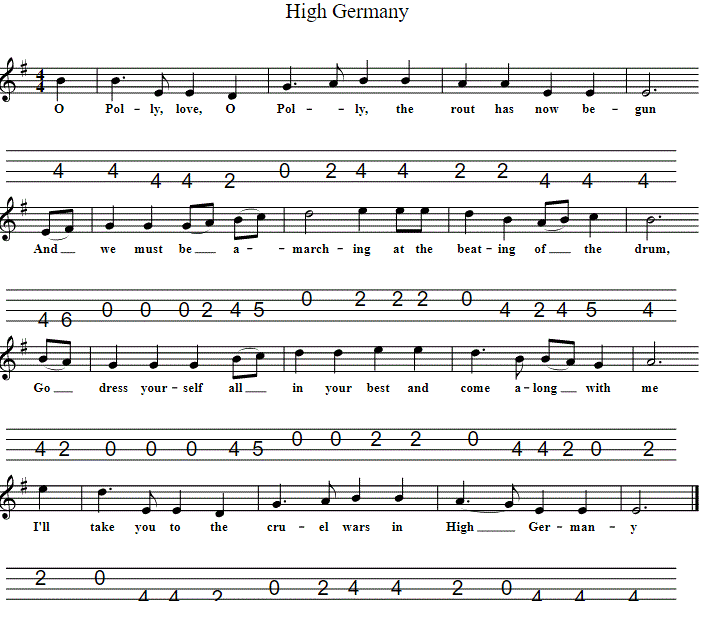 High Germany guitar tab in CGDA By The Dubliners