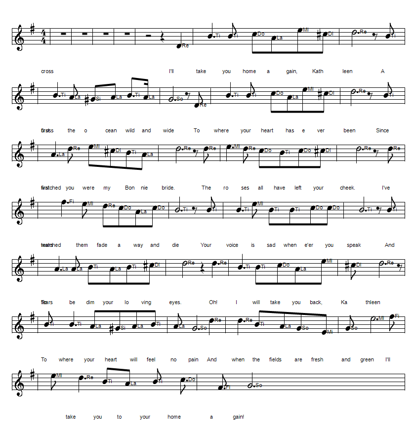 I'll take you home again Kathleet sheet music notes in Solfege do re me format