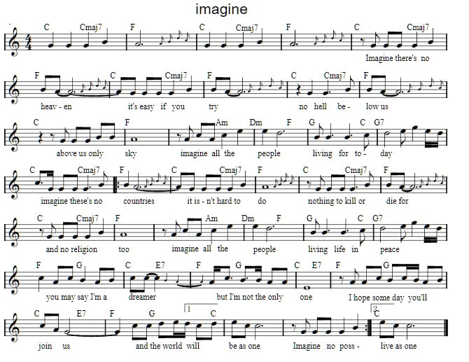 Imagine sheet music by John Lennon