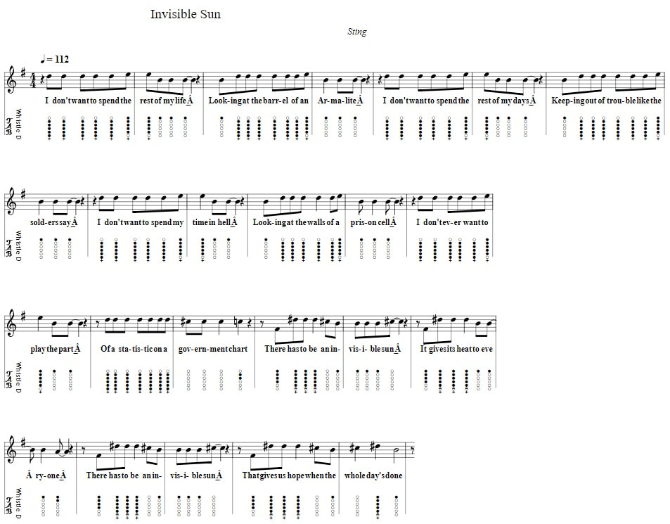 Invisible sun sheet music for tin whistle by  The Police