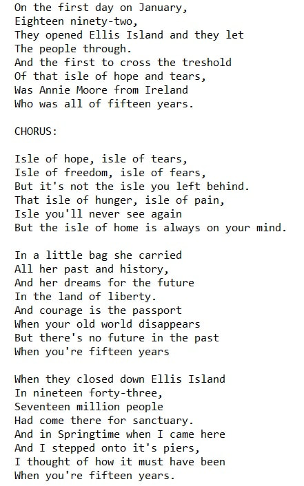 Isle of hope Isle of tears lyrics
