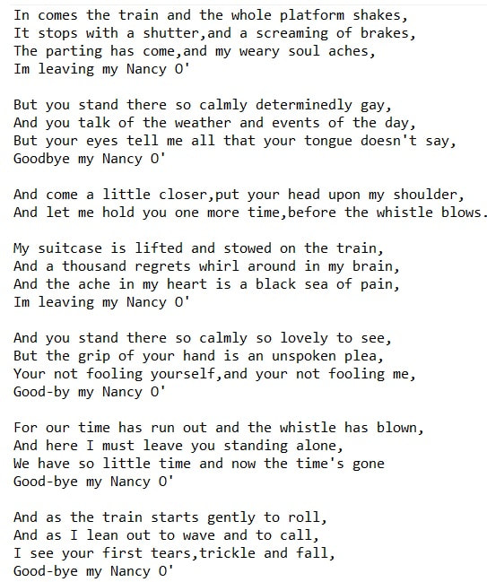 Leaving Nancy lyrics by The Furey Brothers