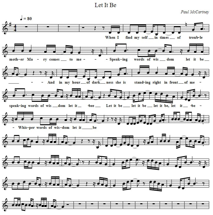 Let it be sheet music by The Beatles
