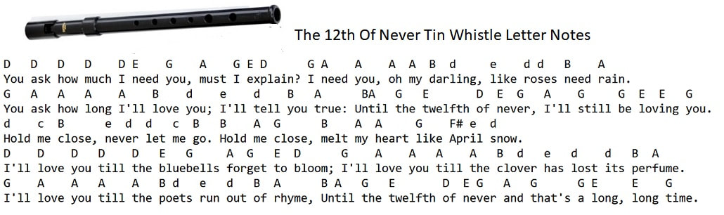 Letter notes for the 12th of never for the tin whistle