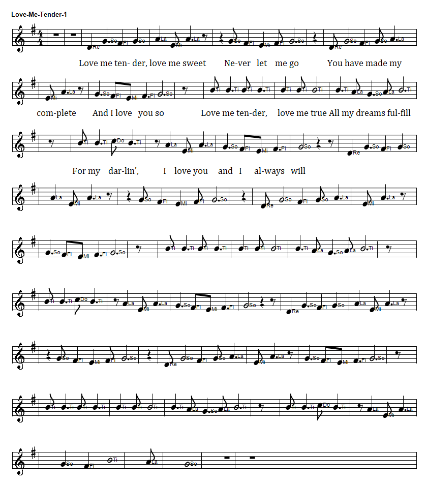 Love me tender free piano sheet music notes in G Major