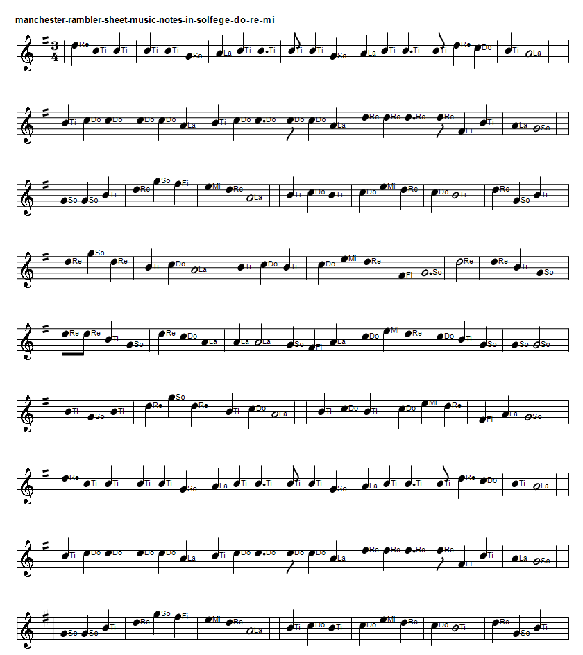 The Manchester rambler sheet music notes in do re mi solfege