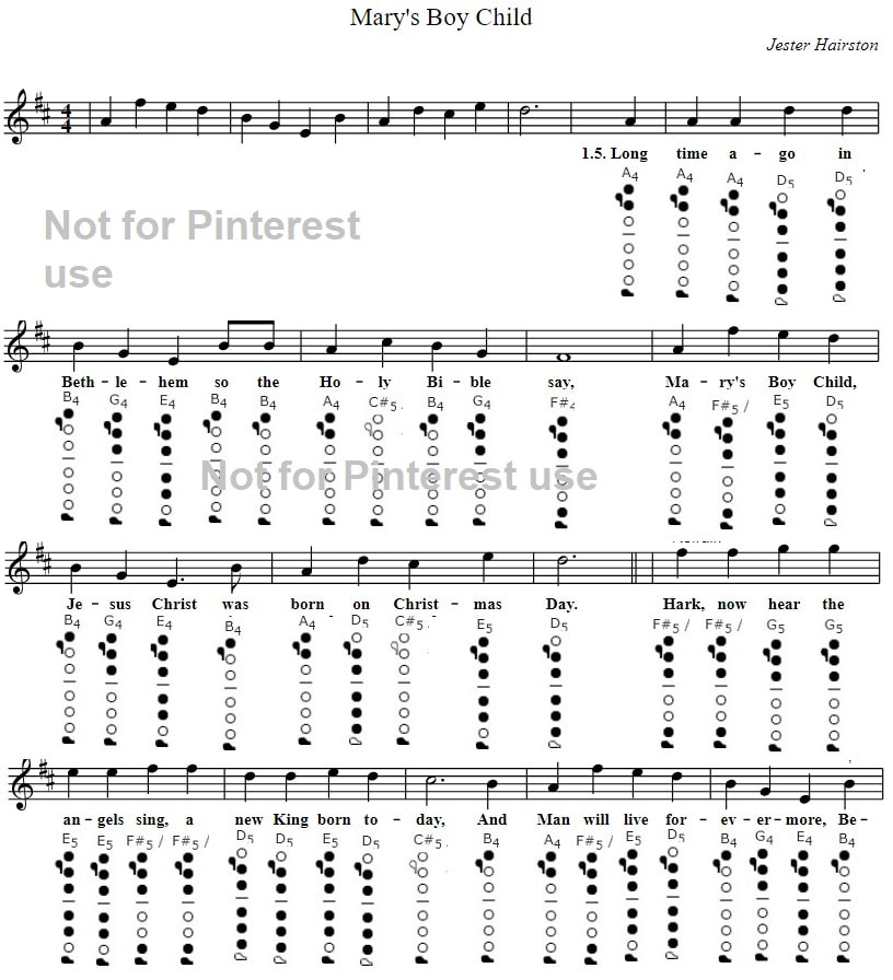 Mary's boy child flute sheet music notes