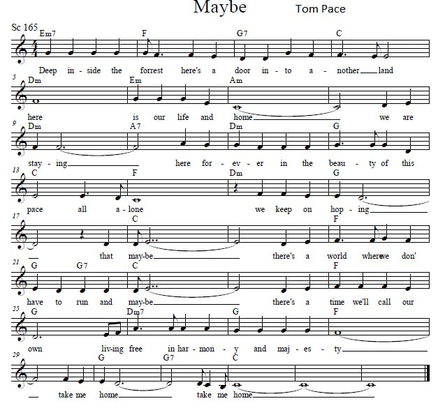 Maybe sheet music by Thom Pace from the life and times of Grizzly Adams