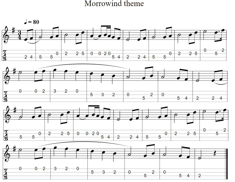 Morrowind Theme tune mandolin tab