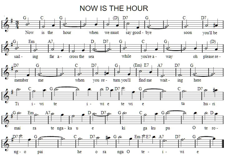 Now is the hour sheet music notes