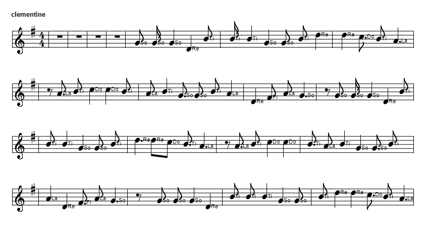 Oh My Darling Clementine sheet music notes in solfege