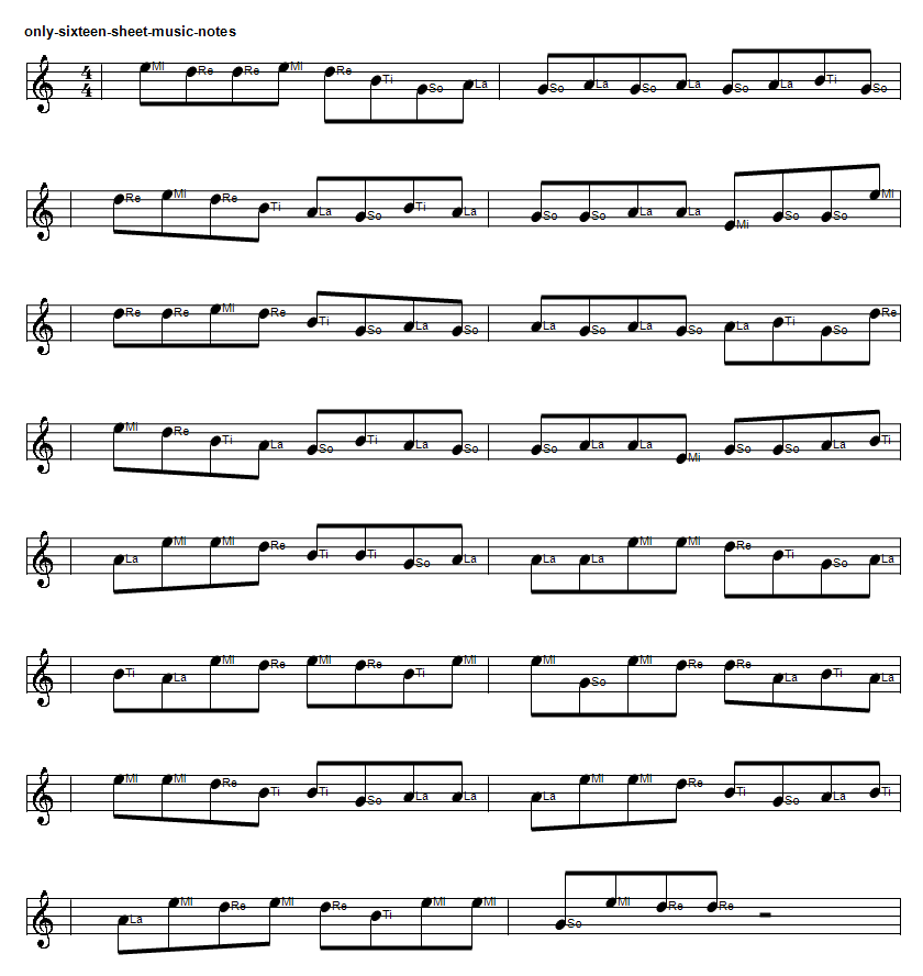 Only Sixteen sheet music notes in solfege 